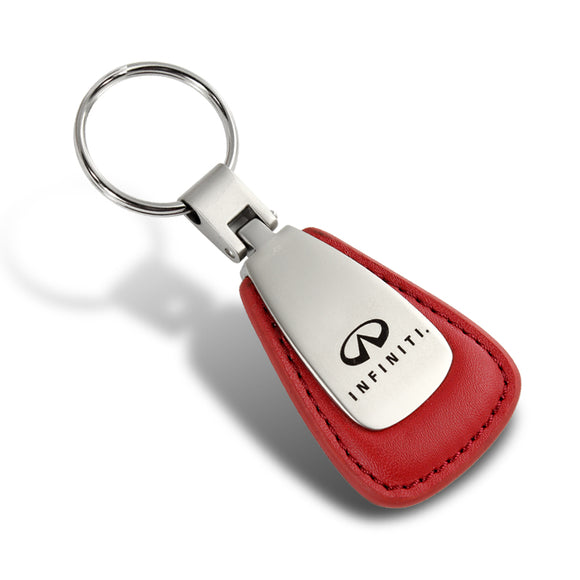For INFINITI Logo Tear Drop Authentic Red Leather Key Fob Keyring Keychain Tag