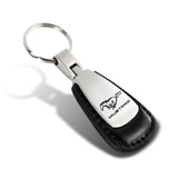 Ford Mustang Logo Tear Drop Authentic Black Leather Key Fob Keyring Keychain