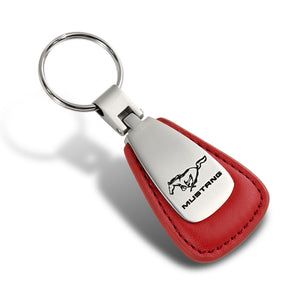 Ford Mustang Logo Tear Drop Authentic RED Leather Key Fob Keyring Keychain