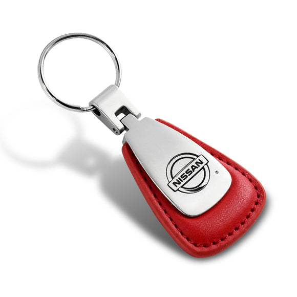 For Nissan Tear Drop Authentic RED Leather Key Fob Keyring Keychain Lanyard