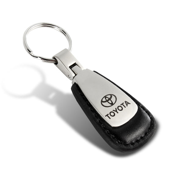 TOYOTA Tear Drop Authentic Black Leather Key Fob Keyring Keychain Tag Engraved