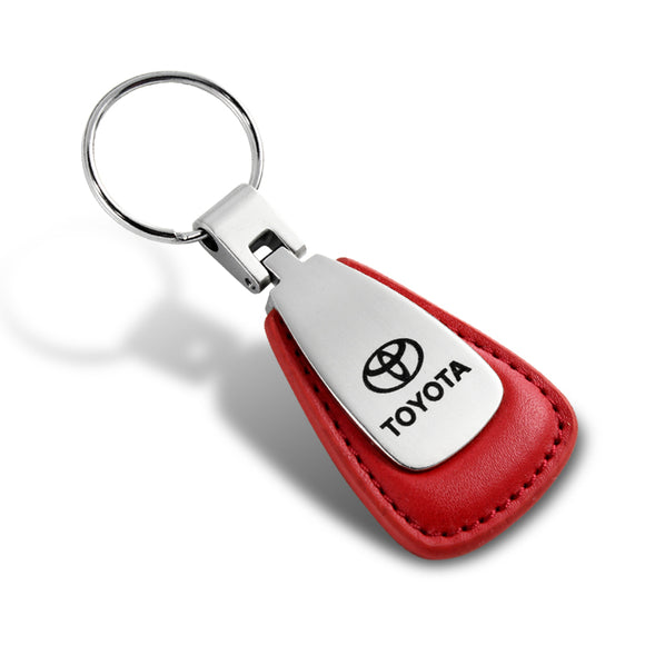 TOYOTA Tear Drop Authentic RED Leather Key Fob Keyring Keychain Tag Engraved