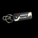 NISSAN NISMO JDM 2 pc Black Leather Rectangle Key Fob Keyring Keychain Tag Lanyard Holder Clip New