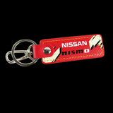 NISSAN NISMO JDM 2 pc Red Leather Rectangle Key Fob Keyring Keychain Tag Lanyard Holder Clip New