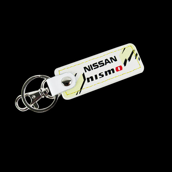 NISSAN NISMO JDM 1 pc White Leather Rectangle Key Fob Keyring Keychain Tag Lanyard Holder Clip New