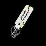 NISSAN NISMO JDM 1 pc White Leather Rectangle Key Fob Keyring Keychain Tag Lanyard Holder Clip New