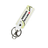 NISSAN NISMO JDM 2 pc White Leather Rectangle Key Fob Keyring Keychain Tag Lanyard Holder Clip New