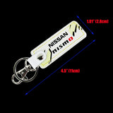 NISSAN NISMO JDM 1 pc White Leather Rectangle Key Fob Keyring Keychain Tag Lanyard Holder Clip New