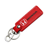 Honda Civic Accord 2 pc RED Leather Rectangle Key Fob Keyring Keychain Tag Lanyard Holder Clip New