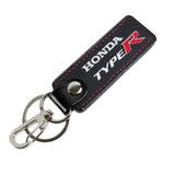 Honda Type-R Civic Accord 2 pc BLACK Leather Rectangle Key Fob Keyring Keychain Tag Lanyard Holder Clip New
