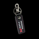 Honda Type-R Civic Accord 2 pc BLACK Leather Rectangle Key Fob Keyring Keychain Tag Lanyard Holder Clip New