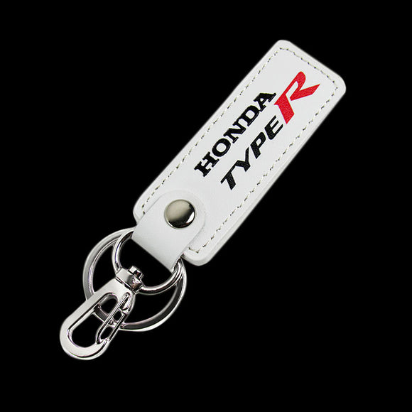 Honda Type-R Civic Accord 1 pc WHITE Leather Rectangle Key Fob Keyring Keychain Tag Lanyard Holder Clip New