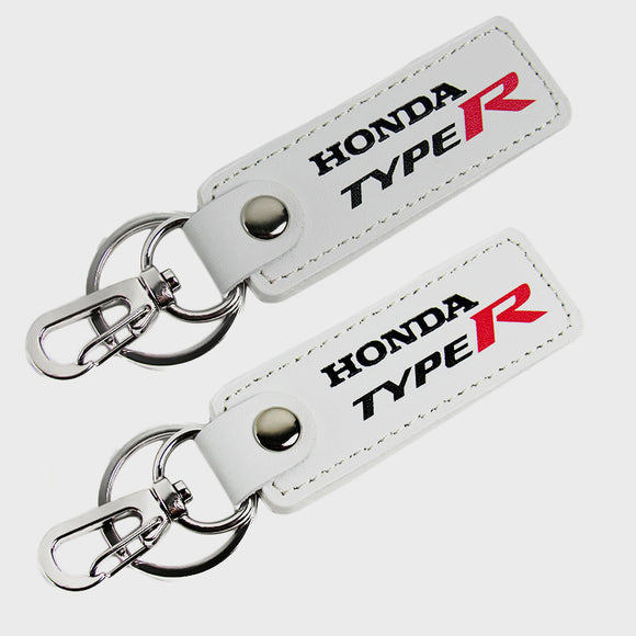 Honda Type-R Civic Accord 2 pc WHITE Leather Rectangle Key Fob Keyring Keychain Tag Lanyard Holder Clip New