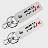 Honda Type-R Civic Accord 2 pc WHITE Leather Rectangle Key Fob Keyring Keychain Tag Lanyard Holder Clip New