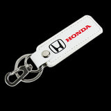 Honda Civic Accord 2 pc WHITE Leather Rectangle Key Fob Keyring Keychain Tag Lanyard Holder Clip New