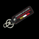 MUGEN POWER SPORTS Honda 1 pc Black Leather Rectangle Key Fob Keyring Keychain Tag Lanyard Holder Clip New