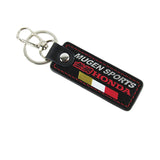 MUGEN POWER SPORTS Honda 2 pc Black Leather Rectangle Key Fob Keyring Keychain Tag Lanyard Holder Clip New