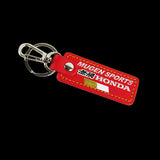 MUGEN POWER SPORTS Honda 2 pc Red Leather Rectangle Key Fob Keyring Keychain Tag Lanyard Holder Clip New