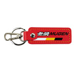 JDM MUGEN POWER SPORTS Honda 2 pc Red Leather Rectangle Key Fob Keyring Keychain Tag Lanyard Holder Clip New