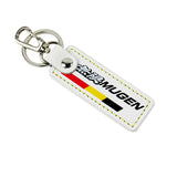 JDM MUGEN POWER SPORTS Honda 2 pc White Leather Rectangle Key Fob Keyring Keychain Tag Lanyard Holder Clip New