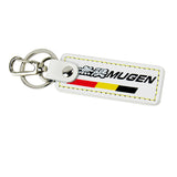 JDM MUGEN POWER SPORTS Honda 2 pc White Leather Rectangle Key Fob Keyring Keychain Tag Lanyard Holder Clip New