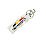JDM MUGEN POWER SPORTS Honda 2 pc White Leather Rectangle Key Fob Keyring Keychain Tag Lanyard Holder Clip New