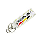 JDM MUGEN POWER SPORTS Honda 2 pc White Leather Rectangle Key Fob Keyring Keychain Tag Lanyard Holder Clip New