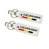 JDM MUGEN POWER SPORTS Honda 2 pc White Leather Rectangle Key Fob Keyring Keychain Tag Lanyard Holder Clip New