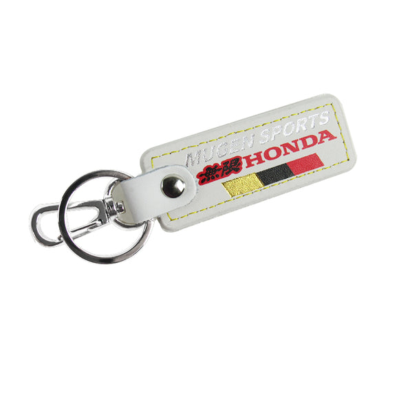 MUGEN POWER SPORTS Honda 1 pc White Leather Rectangle Key Fob Keyring Keychain Tag Lanyard Holder Clip New