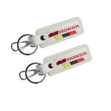 MUGEN POWER SPORTS Honda 2 pc White Leather Rectangle Key Fob Keyring Keychain Tag Lanyard Holder Clip New