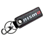 NISSAN NISMO 2 pc Black Leather Rectangle Key Fob Keyring Keychain Tag Lanyard Holder Clip New