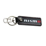 NISSAN NISMO 2 pc Black Leather Rectangle Key Fob Keyring Keychain Tag Lanyard Holder Clip New