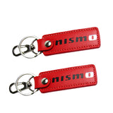 NISSAN NISMO 2 pc Red Leather Rectangle Key Fob Keyring Keychain Tag Lanyard Holder Clip New