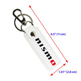 NISSAN NISMO 2 pc White Leather Rectangle Key Fob Keyring Keychain Tag Lanyard Holder Clip New