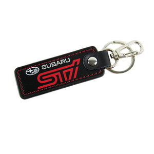 STi Impreza WRX STI BRZ Forester Crosstrek Legacy Outback 1 pc Black Leather Rectangle Key Fob Keyring Keychain Tag Lanyard Holder Clip New