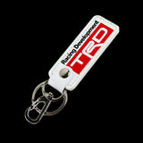 Toyota TRD 1 pc White Leather Rectangle Key Fob Keyring Keychain Tag Lanyard Holder Clip New