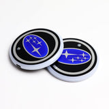 For SUBARU Switchable 7 Color LED Cup Holder Car Button Mat Atmosphere Light 2PCS
