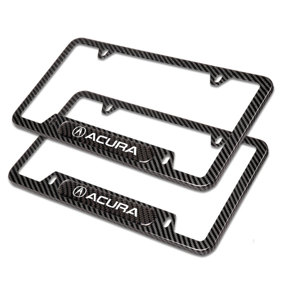 2PCS New For ACURA Black Carbon Fiber Metal License Plate Frame MDX RDX TSX TL