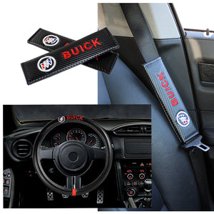 Buick Set of Car 15" Steering Wheel Cover Carbon Fiber Style Leather with Seat Belt Covers