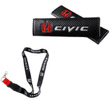 Honda Civic Set Black Carbon Fiber Look Seat Belt Cover X2 with Honda Black Keychain Lanyard