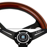 NEW NARDI CLASSIC 350MM STEERING WHEEL MAHOGANY WOOD with BLACK SPOKE F Style