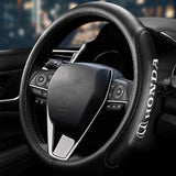 Honda Set Genuine Leather 15" Diameter Car Auto Steering Wheel Cover with BLUE STEERING EMBLEM BADGE