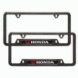 2PCS For HONDA LOGO Black Carbon Fiber Metal Stainless Steel License Plate Frame