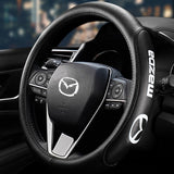 Mazda MazdaSpeed Set of Car 15" Steering Wheel Cover Quality Leather with Seat Belt Covers