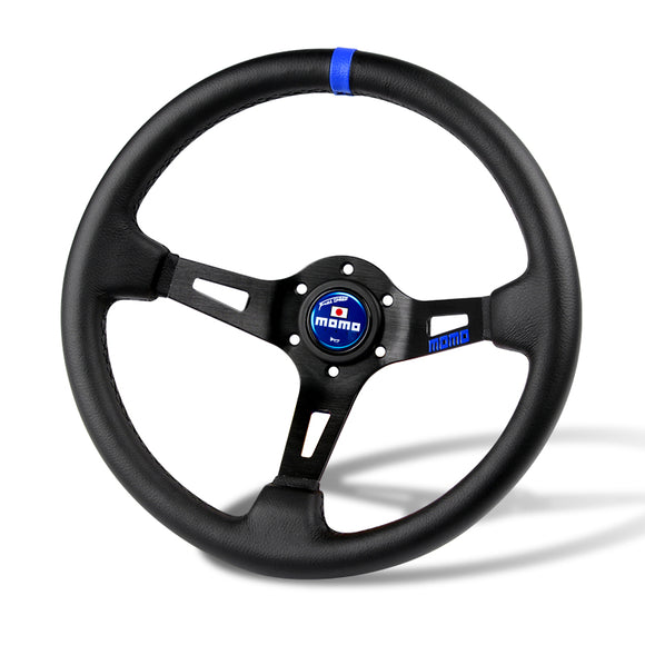 Blue Line 350mm MOMO Racing Steering Wheel Microfiber Leather with MOMO Horn Button