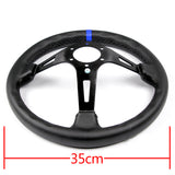 Blue Line 350mm MOMO Racing Steering Wheel Microfiber Leather with MOMO Horn Button