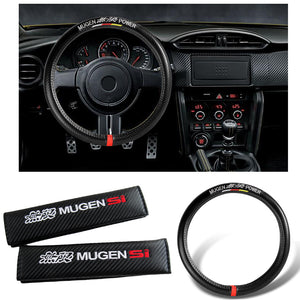 MUGEN POWER Set of Car 15" Steering Wheel Cover Carbon Fiber Style Leather HONDA CIVIC Si with Seat Belt Covers