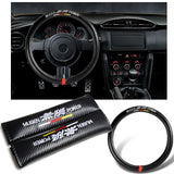 MUGEN POWER Set of Car 15" Steering Wheel Cover Carbon Fiber Style Leather HONDA with Seat Belt Covers