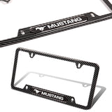 2PCS MUSTANG Black Carbon Fiber License Plate Frame Stainless Steel Metal