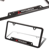 2PCS MITSUBISHI Black Carbon Fiber Metal Stainless Steel License Plate Frame
